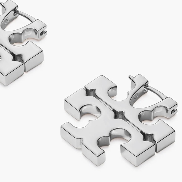 TORY BURCH SILVER ELENOR HIDDEN HUGGIE HOOP EARRINGS - Picture 2 of 3